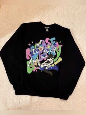 Omocat Omori Black Graphic print Crewneck fleece Sweatshirt Pullover L
